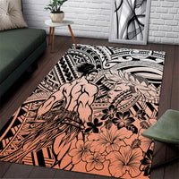 Beauty and The Warrior Polynesian Valentine Area Rug Hibiscus FLowers Orange Style LT9 Orange - Polynesian Pride