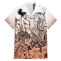 Beauty and The Warrior Polynesian Valentine Family Matching Summer Maxi Dress and Hawaiian Shirt Hibiscus FLowers Orange Style LT9 Dad's Shirt - Short Sleeve Orange - Polynesian Pride