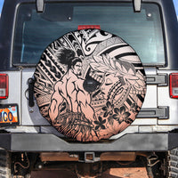 Beauty and The Warrior Polynesian Valentine Spare Tire Cover Hibiscus FLowers Orange Style LT9 - Polynesian Pride