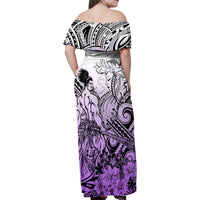 Beauty and The Warrior Polynesian Valentine Family Matching Off Shoulder Maxi Dress and Hawaiian Shirt Hibiscus FLowers Purple Style LT9 - Polynesian Pride