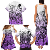 Beauty and The Warrior Polynesian Valentine Family Matching Tank Maxi Dress and Hawaiian Shirt Hibiscus FLowers Purple Style LT9 - Polynesian Pride