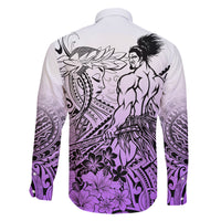 Beauty and The Warrior Polynesian Valentine Family Matching Tank Maxi Dress and Hawaiian Shirt Hibiscus FLowers Purple Style LT9 - Polynesian Pride