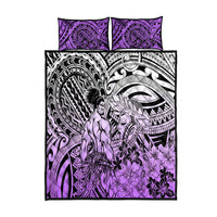 Beauty and The Warrior Polynesian Valentine Quilt Bed Set Hibiscus FLowers Purple Style LT9 Purple - Polynesian Pride