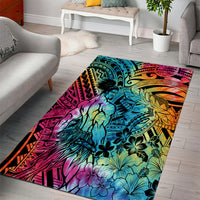 Beauty and The Warrior Polynesian Valentine Area Rug Hibiscus FLowers Rainbow Style LT9 - Polynesian Pride