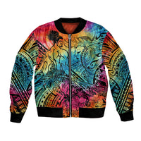 Beauty and The Warrior Polynesian Valentine Bomber Jacket Hibiscus FLowers Rainbow Style LT9 Unisex Rainbow - Polynesian Pride