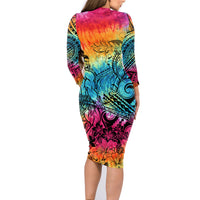 Beauty and The Warrior Polynesian Valentine Family Matching Long Sleeve Bodycon Dress and Hawaiian Shirt Hibiscus FLowers Rainbow Style LT9 - Polynesian Pride
