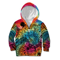 Beauty and The Warrior Polynesian Valentine Kid Hoodie Hibiscus FLowers Rainbow Style LT9 Zip Hoodie Rainbow - Polynesian Pride