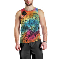 Beauty and The Warrior Polynesian Valentine Men Tank Top Hibiscus FLowers Rainbow Style LT9 - Polynesian Pride
