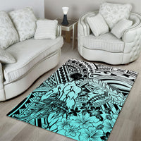 Beauty and The Warrior Polynesian Valentine Area Rug Hibiscus FLowers Turquoise Style LT9 - Polynesian Pride