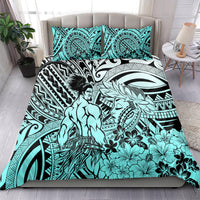 Beauty and The Warrior Polynesian Valentine Bedding Set Hibiscus FLowers Turquoise Style LT9 - Polynesian Pride