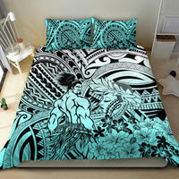 Beauty and The Warrior Polynesian Valentine Bedding Set Hibiscus FLowers Turquoise Style LT9 - Polynesian Pride