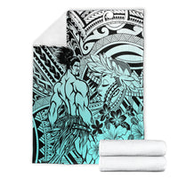 Beauty and The Warrior Polynesian Valentine Blanket Hibiscus FLowers Turquoise Style LT9 - Polynesian Pride