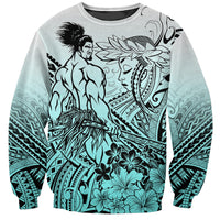 Beauty and The Warrior Polynesian Valentine Sweatshirt Hibiscus FLowers Turquoise Style LT9 Unisex Turquoise - Polynesian Pride
