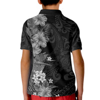 Hawaii Tropical Flowers Tribal Pattern Kid Polo Shirt Black Style LT9 - Polynesian Pride