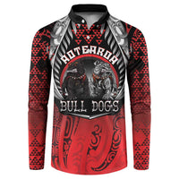 Aotearoa Bulldog Personalised Button Sweatshirt Maori Kowhaiwhai Motif LT9 Red - Polynesian Pride
