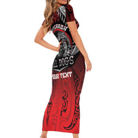 Aotearoa Bulldog Personalised Short Sleeve Bodycon Dress Maori Kowhaiwhai Motif LT9 - Polynesian Pride