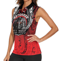 Aotearoa Bulldog Personalised Women Sleeveless Polo Shirt Maori Kowhaiwhai Motif