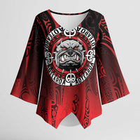 Aotearoa Bulldog Kimono Sleeve Blouse New Zealand Kowhaiwhai Tribal - Polynesian Pride