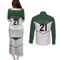 Custom New Zealand Maori Niho Taniwha Couples Matching Puletasi and Long Sleeve Button Shirt