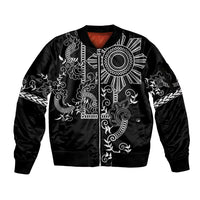 Filipino Sun Tribal Tattoo Sleeve Zip Bomber Jacket Philippines Inspired Barong Simple Black