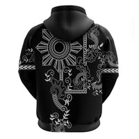 Filipino Sun Tribal Tattoo Zip Hoodie Philippines Inspired Barong Simple Black