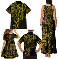 Filipino Sun Tribal Tattoo Family Matching Tank Maxi Dress and Hawaiian Shirt Philippines Inspired Barong Simple Gold
