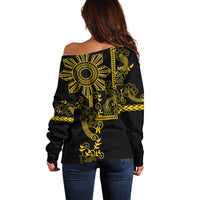 Filipino Sun Tribal Tattoo Off Shoulder Sweater Philippines Inspired Barong Simple Gold LT9 - Polynesian Pride