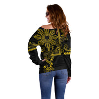 Filipino Sun Tribal Tattoo Off Shoulder Sweater Philippines Inspired Barong Simple Gold LT9 - Polynesian Pride