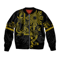 Filipino Sun Tribal Tattoo Sleeve Zip Bomber Jacket Philippines Inspired Barong Simple Gold LT9 Unisex Gold - Polynesian Pride