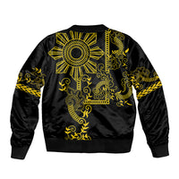 Filipino Sun Tribal Tattoo Sleeve Zip Bomber Jacket Philippines Inspired Barong Simple Gold LT9 - Polynesian Pride