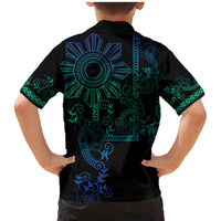 Filipino Sun Tribal Tattoo Family Matching Mermaid Dress and Hawaiian Shirt Philippines Inspired Barong Blue Art