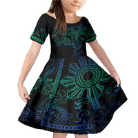 Filipino Sun Tribal Tattoo Family Matching Mermaid Dress and Hawaiian Shirt Philippines Inspired Barong Blue Art