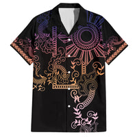 Filipino Sun Tribal Tattoo Family Matching Off Shoulder Short Dress and Hawaiian Shirt Philippines Inspired Barong Pink Art