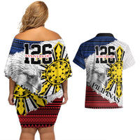 Philippines 126th Independence Day Couples Matching Off Shoulder Short Dress and Hawaiian Shirt Pilipinas Hunyo 12 Maligayang Araw ng Kalayaan