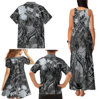 Pacific Beauty Girl Family Matching Tank Maxi Dress and Hawaiian Shirt Black Polyneisan Tribal Vintage Motif