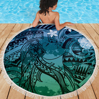 Pacific Beauty Girl Beach Blanket Blue Polyneisan Tribal Vintage Motif