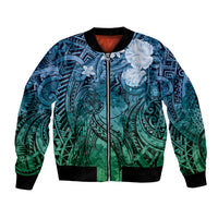 Pacific Beauty Girl Bomber Jacket Blue Polyneisan Tribal Vintage Motif