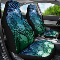 Pacific Beauty Girl Car Seat Cover Blue Polyneisan Tribal Vintage Motif