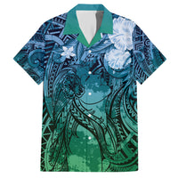 Pacific Beauty Girl Family Matching Short Sleeve Bodycon Dress and Hawaiian Shirt Blue Polyneisan Tribal Vintage Motif