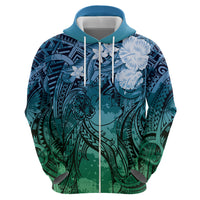 Pacific Beauty Girl Hoodie Blue Polyneisan Tribal Vintage Motif