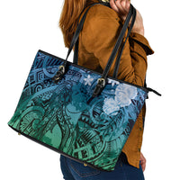 Pacific Beauty Girl Leather Tote Bag Blue Polyneisan Tribal Vintage Motif LT9 - Polynesian Pride