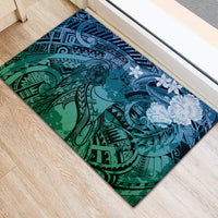 Pacific Beauty Girl Rubber Doormat Blue Polyneisan Tribal Vintage Motif