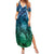 Pacific Beauty Girl Summer Maxi Dress Blue Polyneisan Tribal Vintage Motif