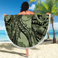 Pacific Beauty Girl Beach Blanket Green Polyneisan Tribal Vintage Motif