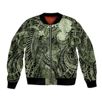 Pacific Beauty Girl Bomber Jacket Green Polyneisan Tribal Vintage Motif