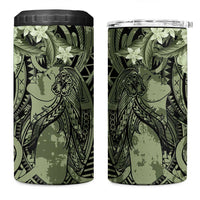 Pacific Beauty Girl 4 in 1 Can Cooler Tumbler Green Polyneisan Tribal Vintage Motif