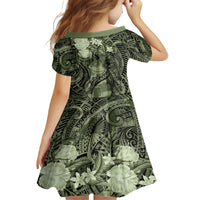Pacific Beauty Girl Kid Short Sleeve Dress Green Polyneisan Tribal Vintage Motif
