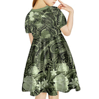 Pacific Beauty Girl Kid Short Sleeve Dress Green Polyneisan Tribal Vintage Motif
