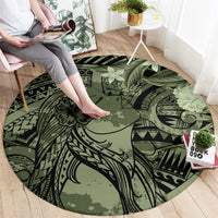 Pacific Beauty Girl Round Carpet Green Polyneisan Tribal Vintage Motif LT9 - Polynesian Pride