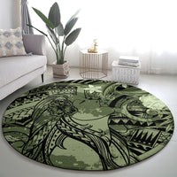 Pacific Beauty Girl Round Carpet Green Polyneisan Tribal Vintage Motif LT9 - Polynesian Pride